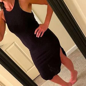 Black Casual Fitted Midi